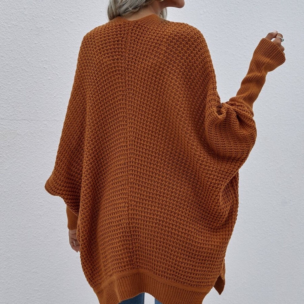 Cozy Rust Brown Dolman Sleeve Open Front cardigan - Picture 3 of 8